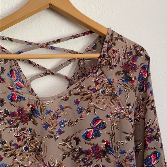 Boho, butterfly print, smock blouse - Picture 2 of 4